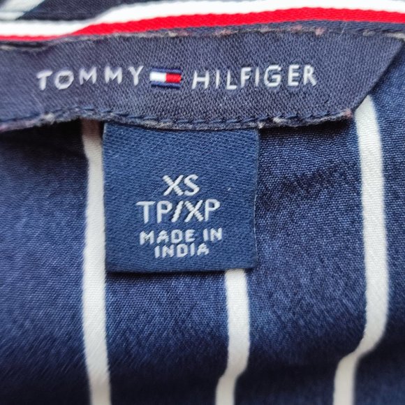 Tommy Hilfiger blouse dark blue white stripe ruffle design women's size XS - Picture 5 of 6